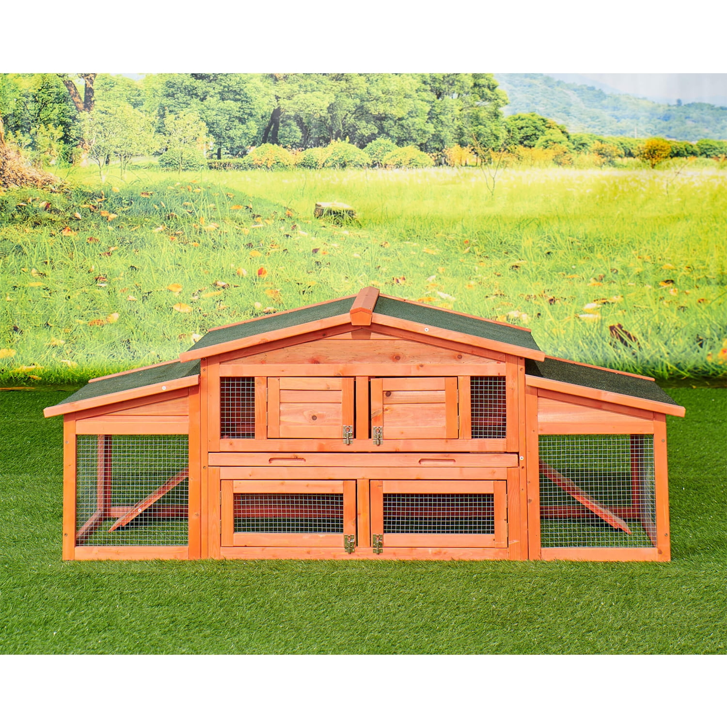Kadyn 71' Chicken Coop Large for Animals, Wooden Outdoor Bunny Rabbit Hutch Hen Cage with Ventilation Door and 2 Run Play Area, Natural Kadyn 71' Chicken Coop Large for Animals, Wooden Outdoor Bunny Rabbit Hutch Hen Cage with Ventilation Door and 2 Run Play Area, Natural