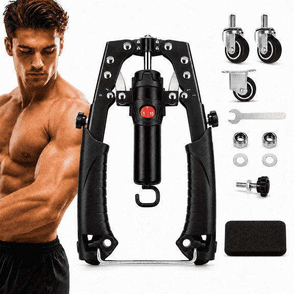 KOYMISKU 2-in-1 Hydraulic Twister Arm Trainer with Ab Roller, Adjustable 22-440 lb Chest Workout Equipment, 15 Levels