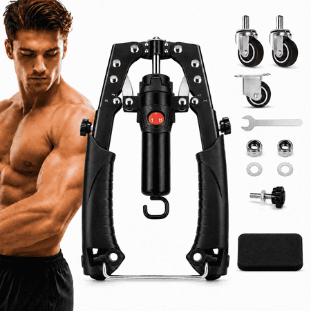 KOYMISKU 2-in-1 Hydraulic Twister Arm Trainer with Ab Roller, Adjustable 22-440 lb Chest Workout Equipment, 15 Levels