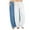 White, variant on YUGYXL 2PC Stretch Waist Linen Pants for Women Casual Drawstring Business Pants with Pockets Beach Straight Wide Leg Pants White S