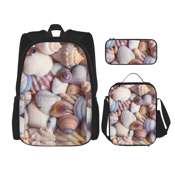 Fotbe Sea Shells Set Escolar 3 en 1 para Niños - Mochila Duradera con Lonchera Aislante y Estuche para Lápices - Mochila Escolar para Niños y Niñas