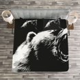 thumbnail image 3 of Ambesonne Bear Quilted Bedspread Set 3 Pcs, Sketch Art Carnivore Roar, Queen Size, Charcoal Grey White, 3 of 3