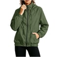 thumbnail image 2 of Xaqiouau Womens Solid Color Thin Waterproof Hooded Full Zip Windbreaker Relaxed Fit Raglan Sleeve Elastic Cuff Hem Spring Summer Fall Outdoor Casual Wind Jacket Army Green M, 2 of 8
