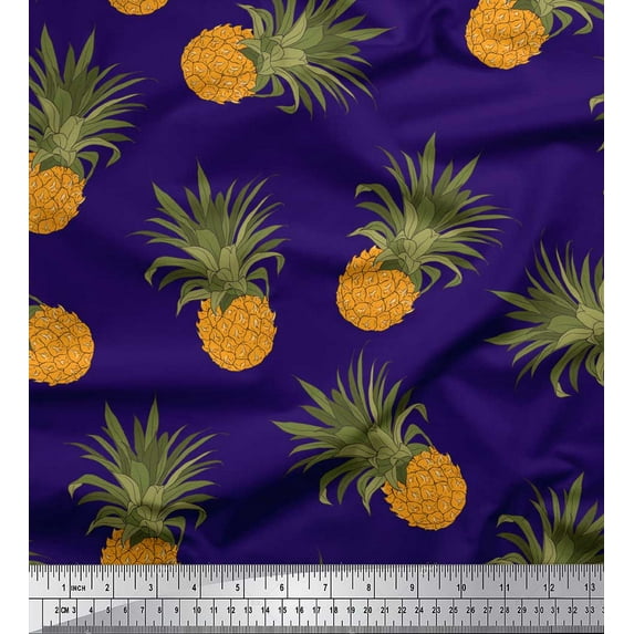 Soimoi Purple Heavy Satin Fabric Pine Fruits Printed Craft Fabric by the Yard 54 Inch Wide