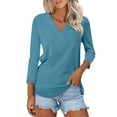 thumbnail image 2 of Swuxness Women 3/4 Sleeve Casual Shirts, Spring and Summer Tops, Ladies V-Neck Solid Color Comfortable Fashion Loose Pullover Tee Blue, S, 2 of 4