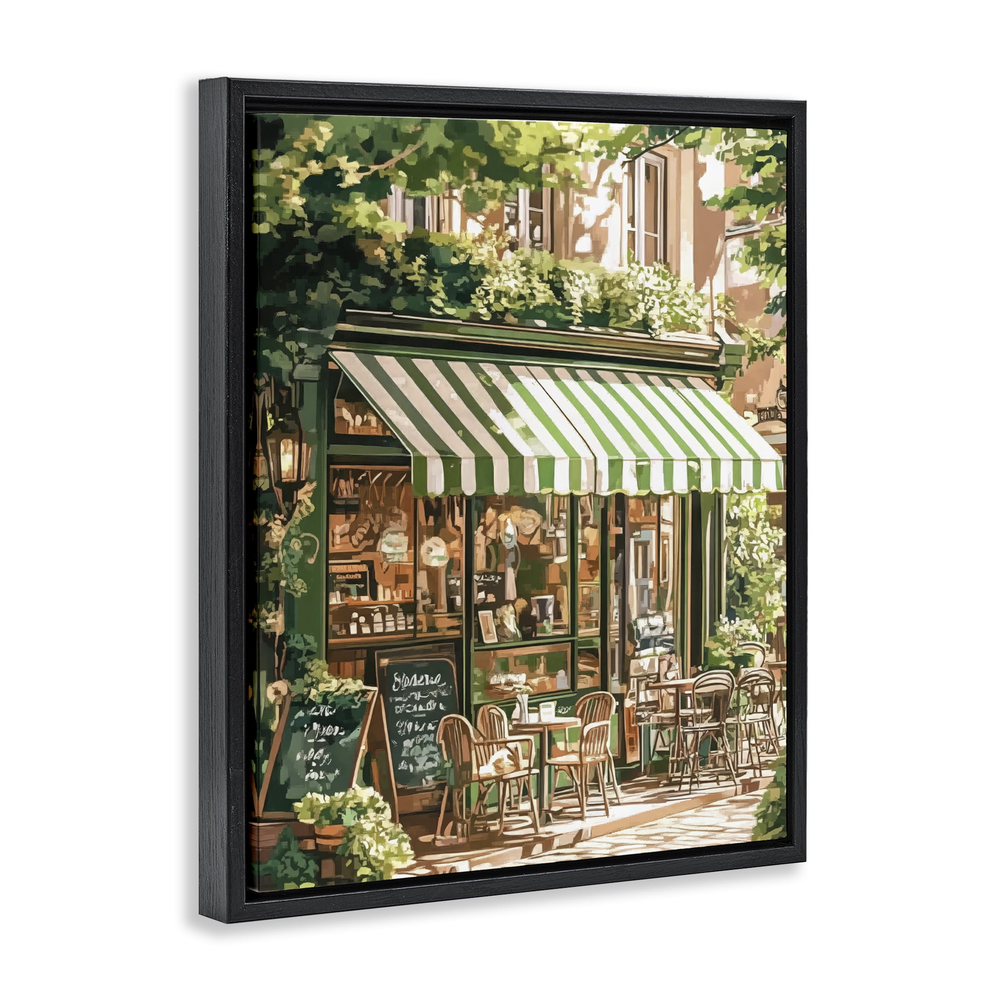 Stupell Industries Coffee Shop Awning & Greenery Black Framed Floater Canvas Wall Art, design by LSR Design Studio