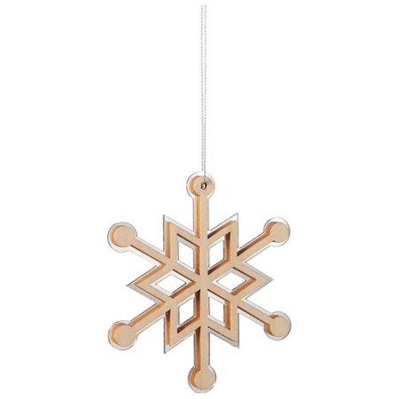 Ganz 4 Winter Light Rustic Wooden Mirrored Snowflake Christmas Ornament - Brown