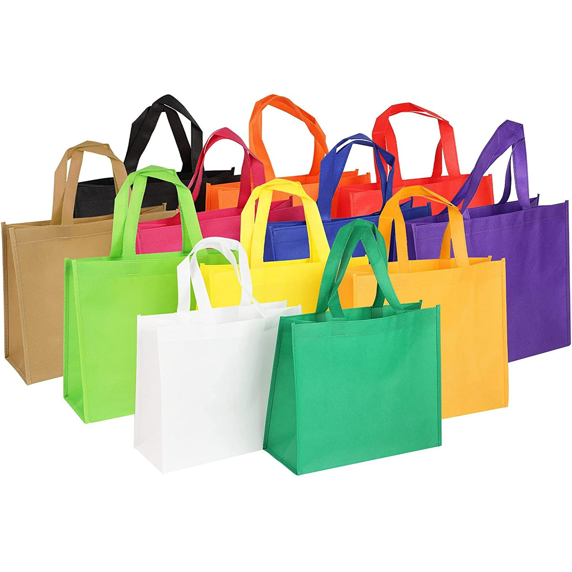 Htooq 12pcs Reusable Shopping Bags Colorful Canvas Tote Bags Nonhtooq Woven Bag 13 X 11 Inch Red Yellow Orange Dark Green Light Green Blue Gr