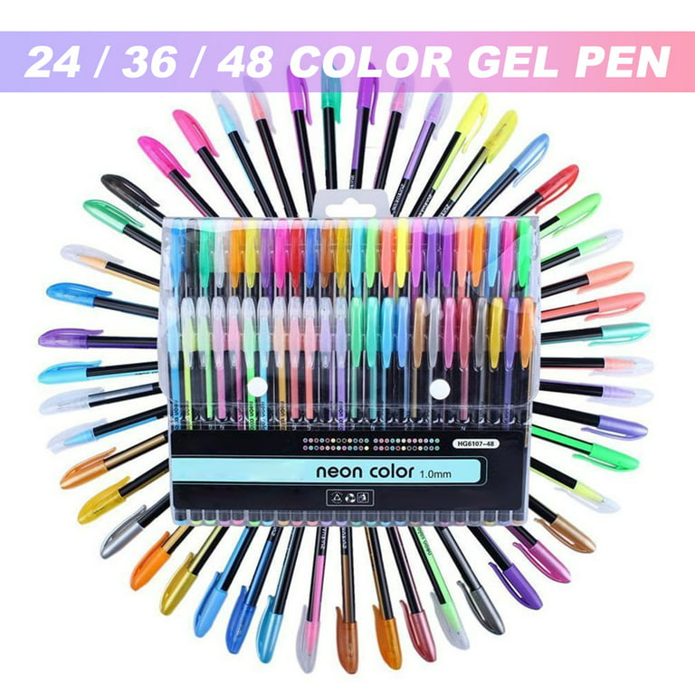 24 PC Neon Pastel Colored Gel Pens Set Art School Sketch Drawing