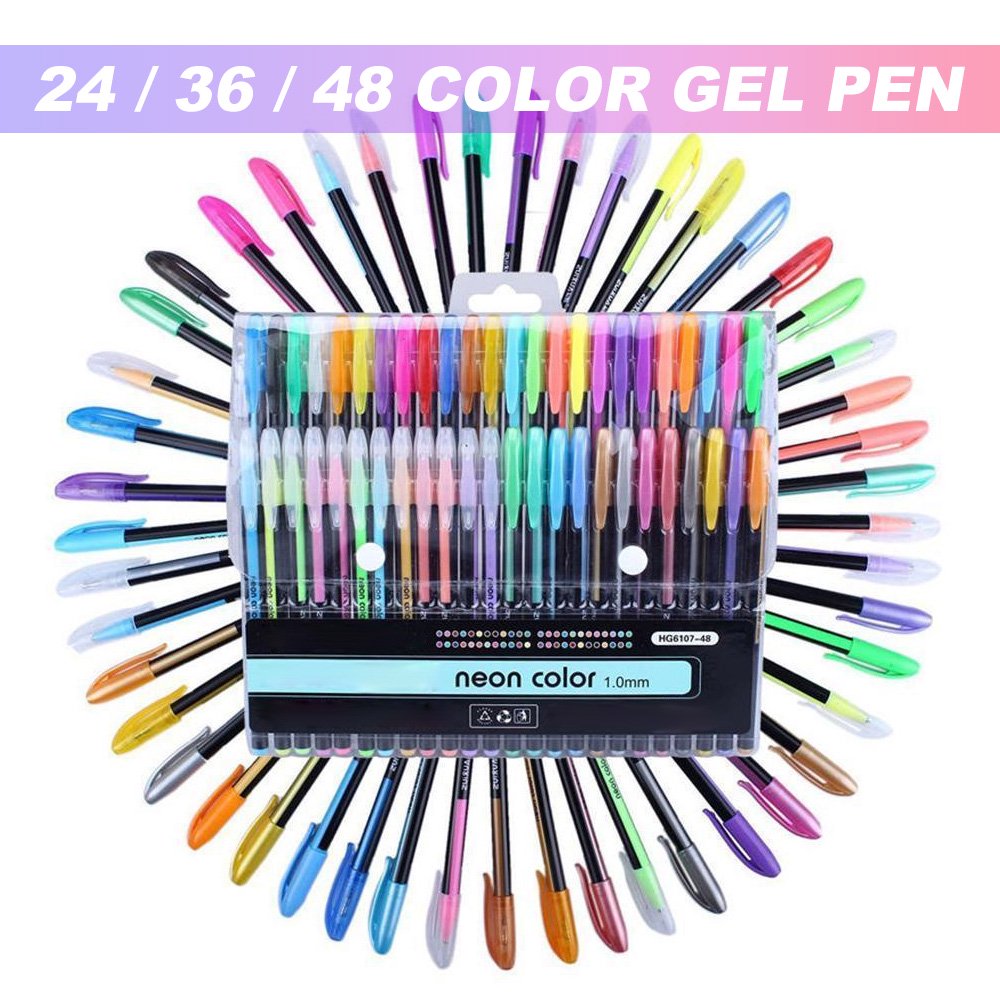 ODOMY 48 Pcs Gel Pen Set Glitter Colouring, Neon, Metallic and Classic