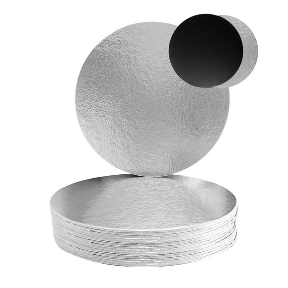 6 Pouces 2 Côtés Ronds Argent/noir Résistant à la Graisse Planches à Gâteau Solides Alimentaires, 2mm d'Épaisseur (Lot de 25)