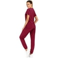 thumbnail image 3 of Minty Mint, Women's, Solid Stretch Medical Uniform Scrub Set V Neck Top Cargo Tapered Jogger Pants, Berry, L, 3 of 5