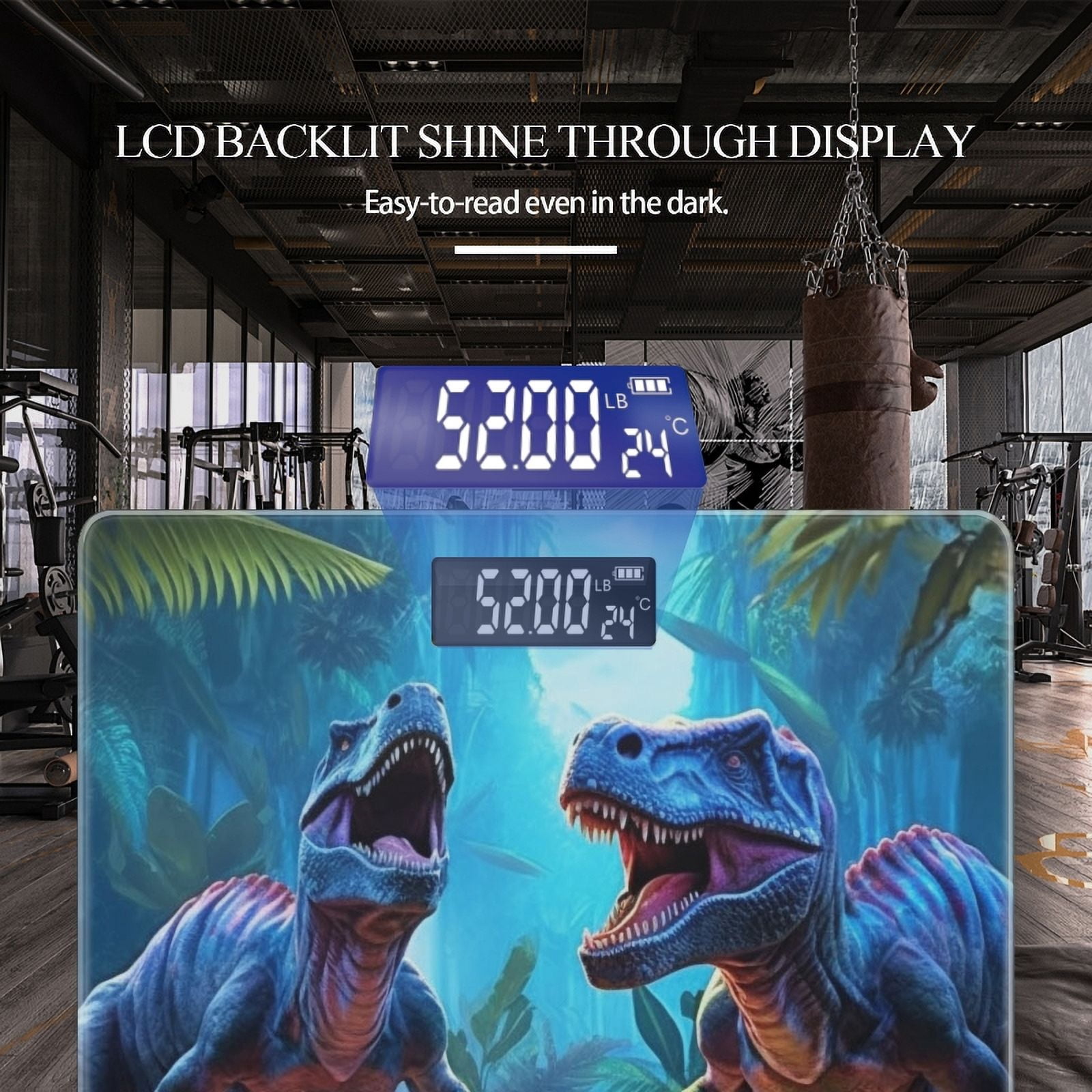 High Precision Body Weight Scale Smart Bathroom Scales with Large LCD Display(400lbs),Decorative for Bedroom-Two Dinosaurs Roaring At Each Other