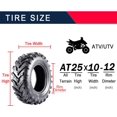 thumbnail image 4 of 25x10-12 6PR TL UTV ATV Tire - All Terrain 25x10x12 Tires, Rim 12x7, OD 25in, SW 10in, Max Load 420lbs each Tire, LCI/SI 50F,Selectable Size, 4 of 6