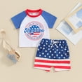 thumbnail image 2 of Bagilaanoe 4th of July Clothes for Toddler Baby Boys Short Sleeve Print T-Shirts Tops + Shorts 6M 12M 18M 24M 3T Kids Independence Day Clothes 2pcs Short Pants Set, 2 of 8