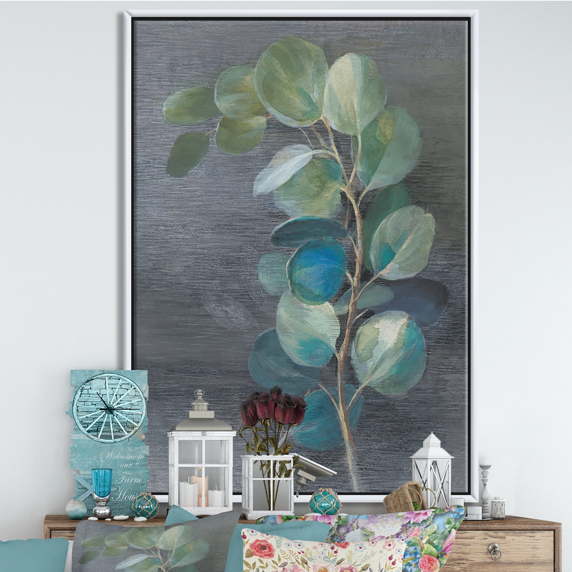Designart ' Fresh leaves II ' Traditional Framed Canvas