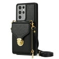 thumbnail image 2 of for Samsung Galaxy S21 Ultra Case Wallet with Shoulder Strap for Women - Crossbody Lanyard,Zipper Pocket,Credit Card Holder,Shockproof - Metal Buckle Closure Premium PU Leather Case, Black, 2 of 10