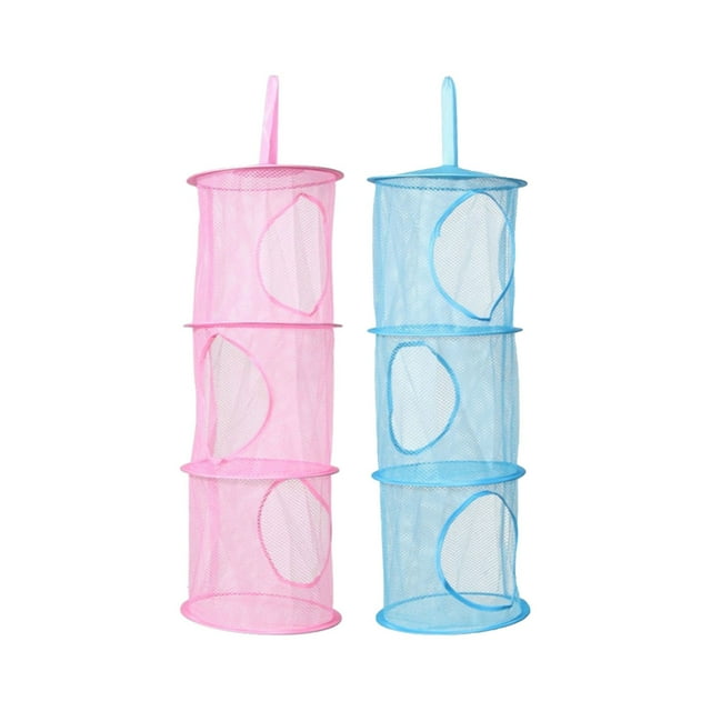 Home Textile Storage Cylindrical Hanging Cage Organizer for Kitchen Wardrobe and Laundry Durable Mesh Hanging Bag for ‑Layer Storage