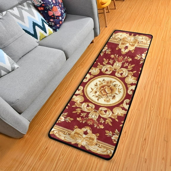 Gold Red Mandala Hallway Runner Rug 2' X 6' Area Rug Non-Slip Entryway Carpet Soft Washable Door Mat Kitchen Bedroom Living Room