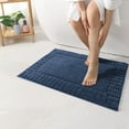 thumbnail image 3 of OEAKAY Textured Plush Navy Microfiber Bath Mat, 16"x24", Non-Slip and Absorbent Bathroom Rug, Machine Washable, Quick Drying Shower Floor Carpet, 3 of 8