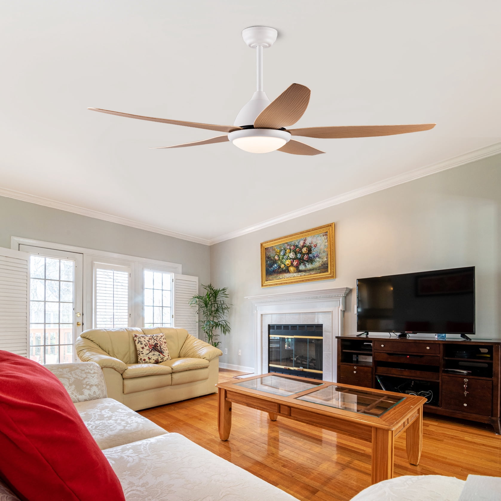 Mintazer 56 in Ceiling Fan with Dimmable LED Light, Modern Ceiling Fan with Remote for Indoor Bedroom Living Room, White