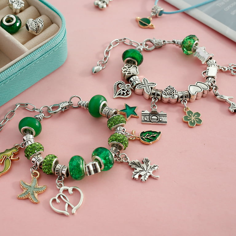 Evjurcn 66pcs Bangle Bracelet Making Kit DIY Jewelry Making Kit Charm Bracelet Making Kit Including Beads Pendants Ropes Bracelets Art Craft Gift for