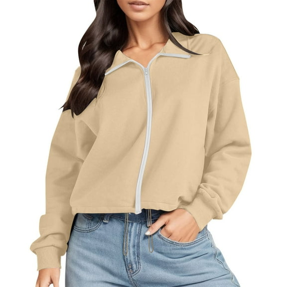 Xcmzpl Women's Zip Up Sweatshirts Basic Solid Color V Neck Sweatshirt Lightweight Pullover Tops Comfort Long Sleeve Shirts Fall Clothes