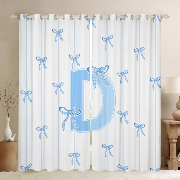 Castle Fairy Monogrammed Letter D Blackout Curtains Set of 2 (52x84 Each) for Teens Boys Girls,Kawaii Bow Window Curtains,Geometric Stripes Curtains and Drapes,Super Cozy Room Decor
