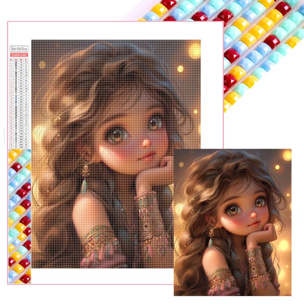 Pintura de diamante 5D DIY, cuentas cuadradas completas, serie de personajes de niña pequeña, 45x55cm