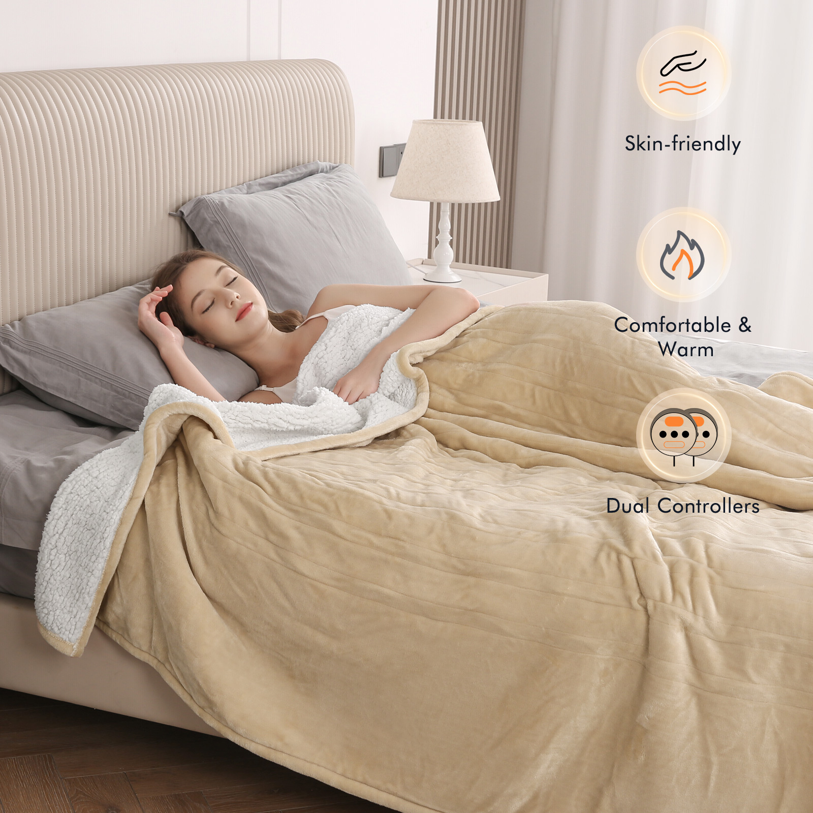 MARNUR Heated Blanket Queen Size, 84x90 Inches, Beige photo 8