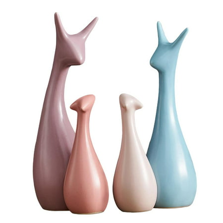 Ceramic Deer Figurine Ceramic Animals Family Figurines Abstract Scuture  Statue Light 4Pcs | Walmart Canada
