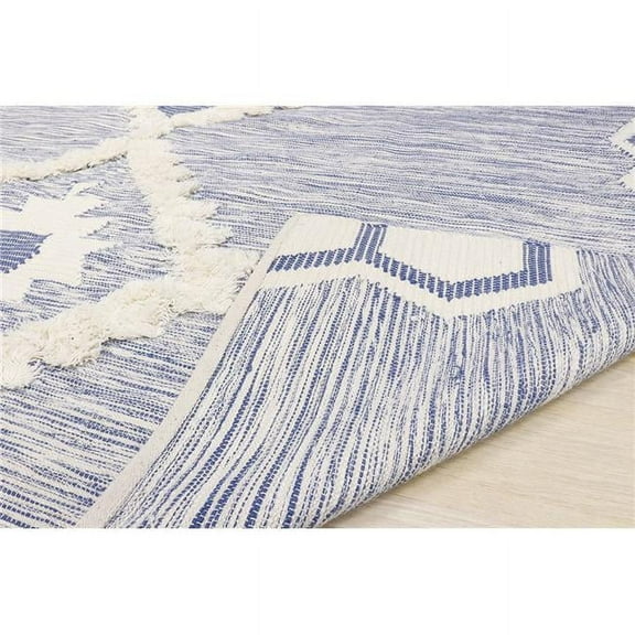 Pasargad Home Santa Fe 9' x 12' Machine-Made Wool Ivory/Blue Rug - All Ages, Indoors