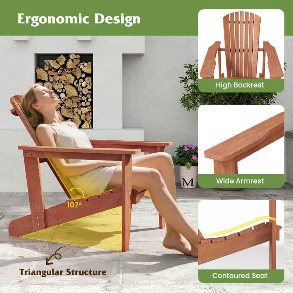 Spaco Solid Wood Adirondack Chair, Patio Chair with High Backrest and Wide Armrests for Patio, Garden, Backyard, Natural