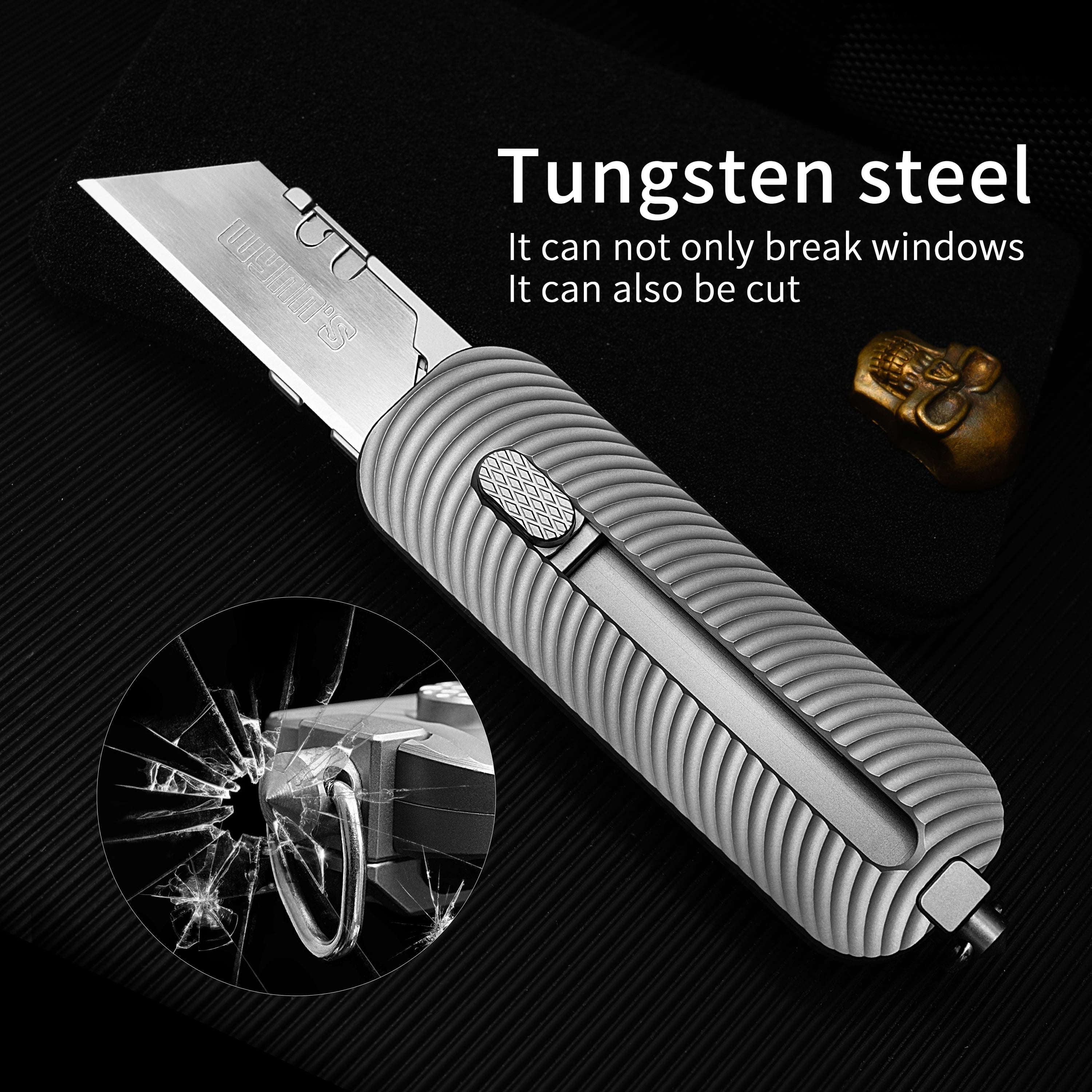 Titanium EDC Utility Knife with Retractable Razor Box Cutter 10pcs Carbon Blades