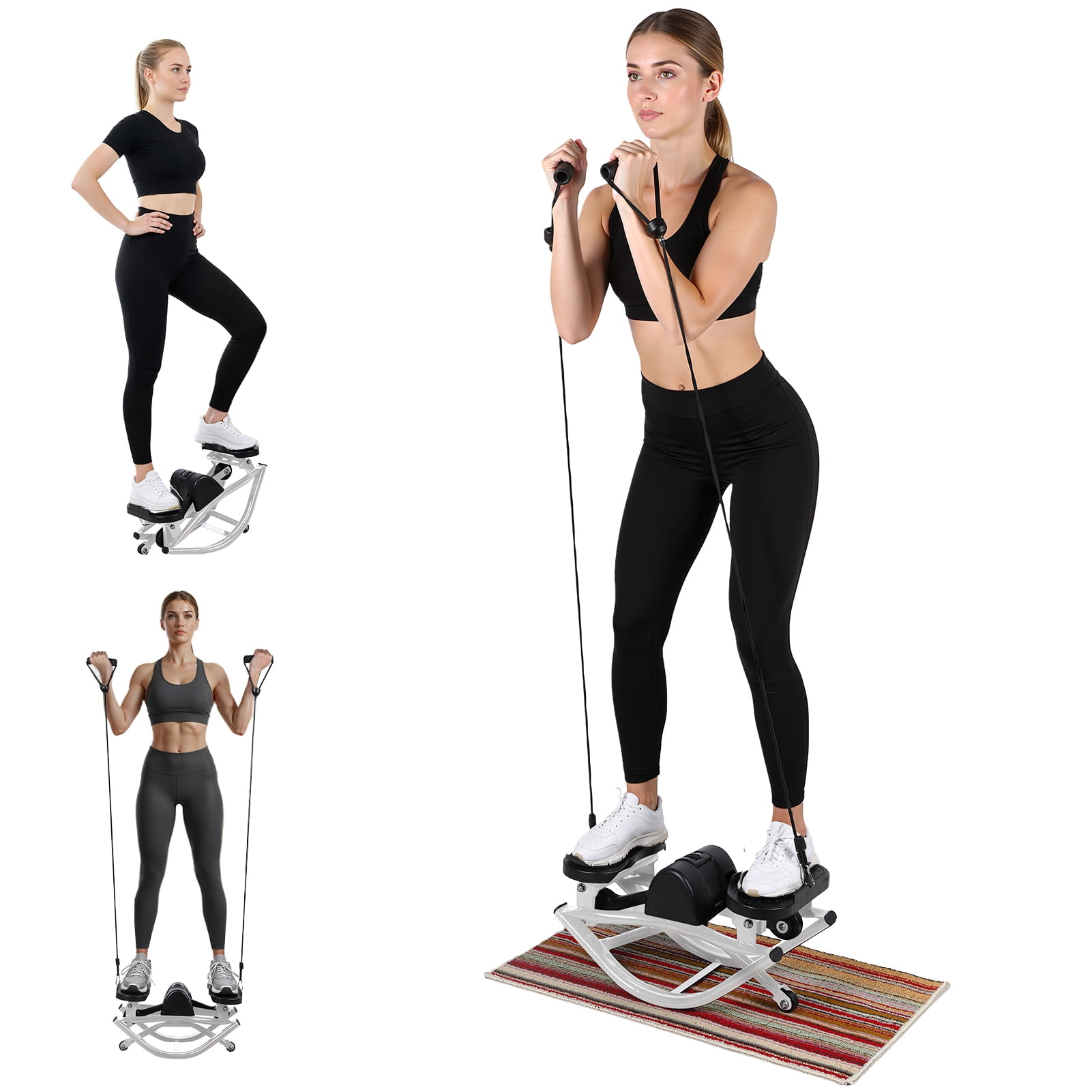 Aqzb 2026 New Rocking Stepper Side to Side for Exercise at Home, Fitness Rocker, Lateral Workout Machine, with LCD Monitor and Resistance Bands for Apartment Dorm Office Dormitory Black