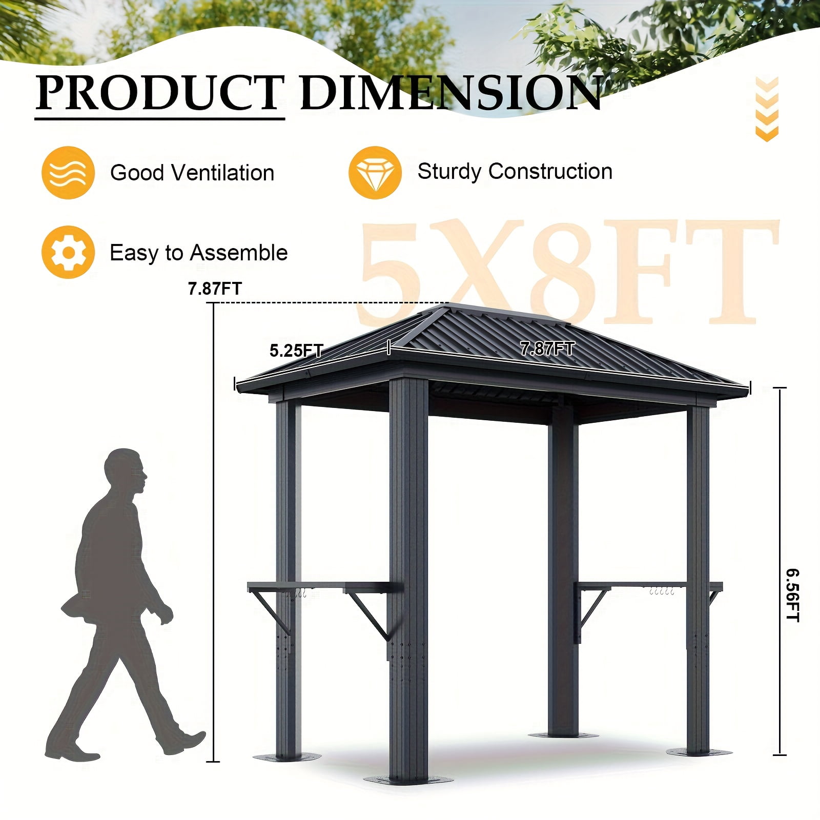 Bapipro 5'x8' Hardtop BBQ Gazebo – Galvanized Steel Roof, Aluminum Frame & Built-in Shelves for Outdoor Cooking
