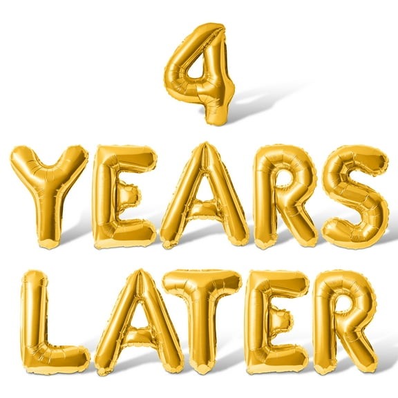 Letter Balloons - 4 YEARS LATER 16" Inch Alphabet Letters Foil Mylar Balloon 4th Birthday Party Banner (Gold)