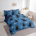 thumbnail image 2 of Manfei Cartoon Cat Twin Bedding, Kitten Paw Print Bedding Comforter Set, Deep Blue, Blue Reversible, 7 Pieces, 2 of 6