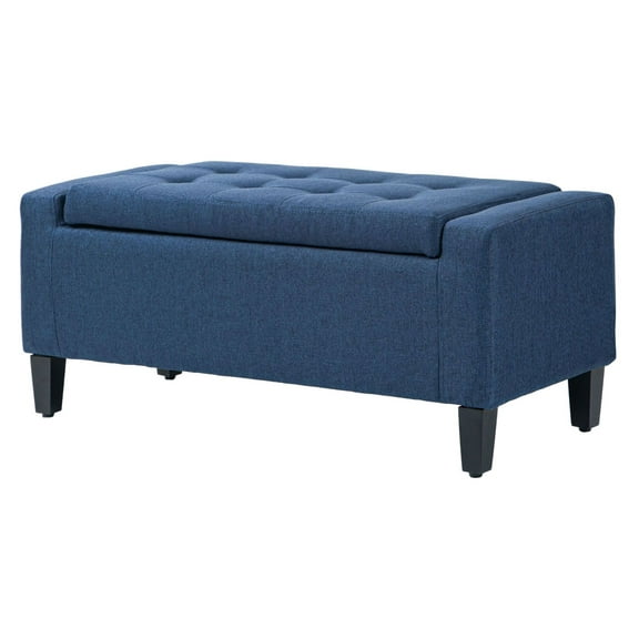 COCOKUN Upholstered Storage Ottoman, Button Tufted Design with Easy Lift-Top, Dark Blue Fabric Bench for Living Room Seating and Organization