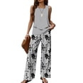 thumbnail image 3 of Women's 2-Piece Outfits Summer Lounge Sets Floral Printed Wide-Leg Long Pants Travel Beach Vacation Outfits, 3 of 4