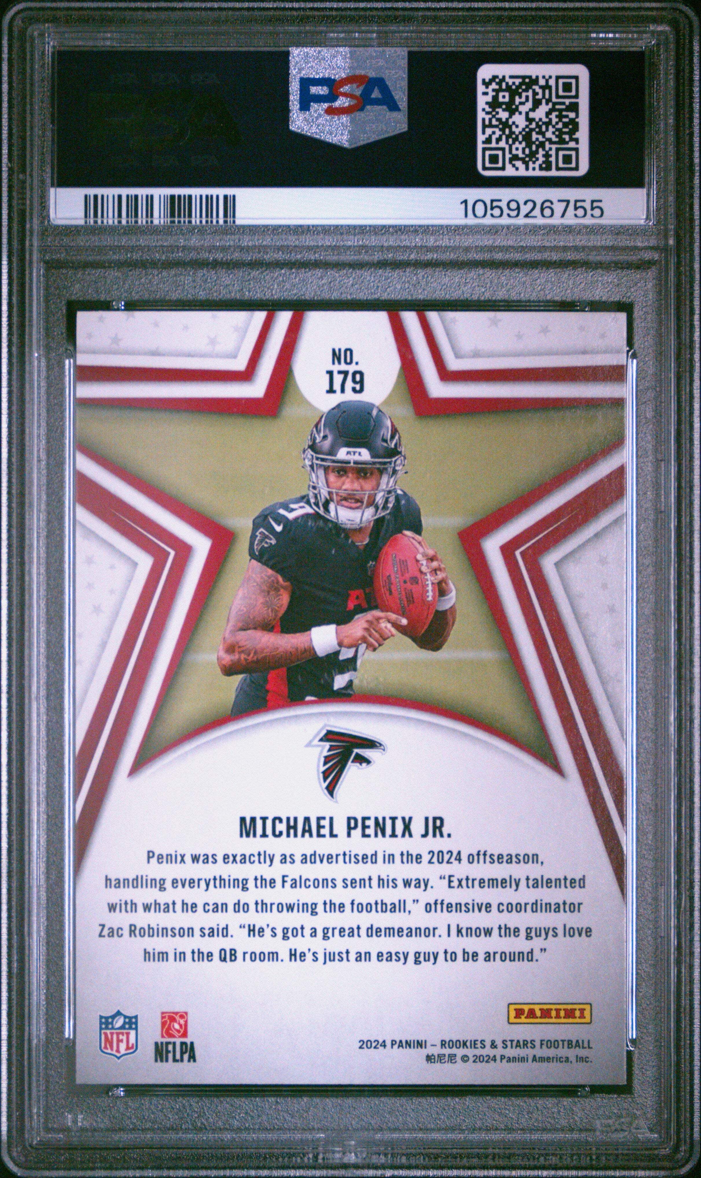 Graded 2024 Panini Rookies  Stars Michael Penix Jr #179 Longevity Rookie RC Football Card PSA 10 Gem Mint