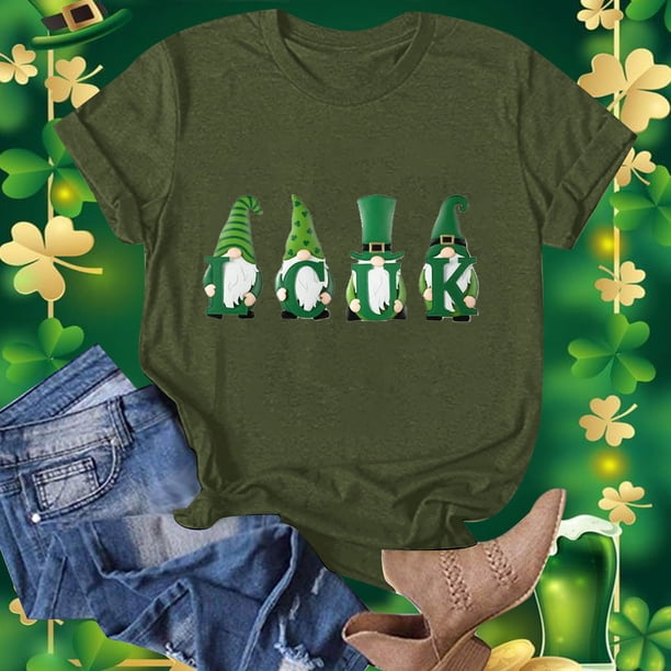 Fiudx Ropa de Mujer Camiseta Informal de Manga Corta con Cuello Redondo y Estampado de San Patricio para Mujer