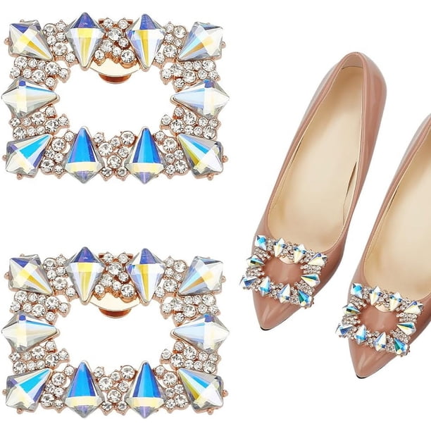 2 Clips para Zapatos con Pedrería para Bodas, Hebillas para Zapatos de Novia, Clips Desmontables con Pedrería Brillante para Zapatos de Verano de Mujer, Accesorios Decorativos
