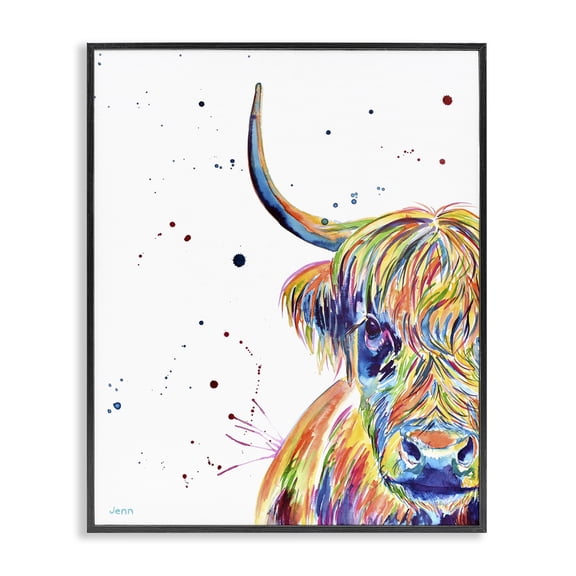 Stupell Industries Contemporary Vivid Cattle Face Farm Animal Black Framed Giclee Art, 11 x 14, by Jen Seeley