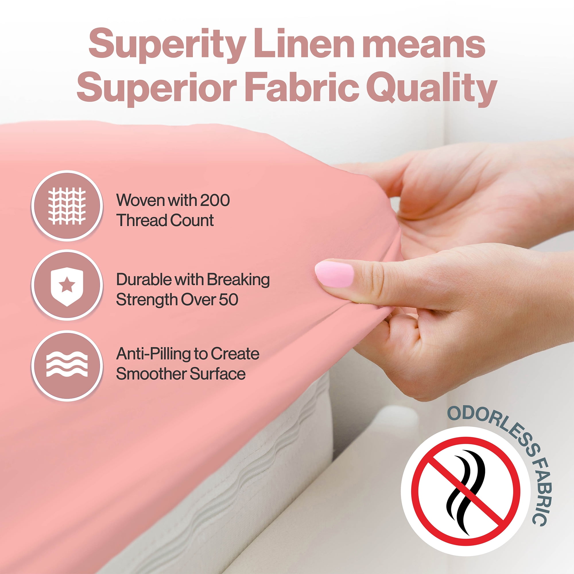 Superity Linen Short Queen Fitted Sheet Made from Cotton. Moisture Wicking Cotton Bed Sheet for Breathable, Dry, and Comfortable Night's Sleep. 200 Thread Count. (Pink)