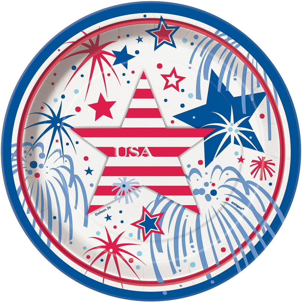 7" Fourth of July Fireworks Paper Dessert Plates, 8ct