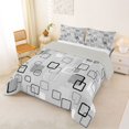 thumbnail image 3 of Castle Fairy Minimalism Outlined Square King Size Comforter Sets 3pcs,Abstract Solid Square Comforters King Size,Charcoal Gray White,Reversible,1 Comforter and 2 Pillowcases, 3 of 6