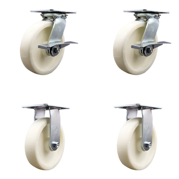8 Inch Nylon Caster Set with Ball Bearing 2 Brakes and 2 Rigid Service Caster