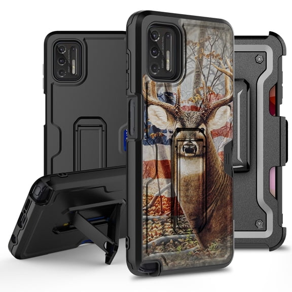 ANJ  Rugged Hybrid Shockproof Case w/Kickstand   Holster Clip Card Slot Cover for Motorola Moto G Stylus (2021 Release) - American Buck