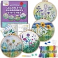 thumbnail image 1 of Kit de bordado CRAFTILOO para principiantes con 4 motivos florales, 1 of 1
